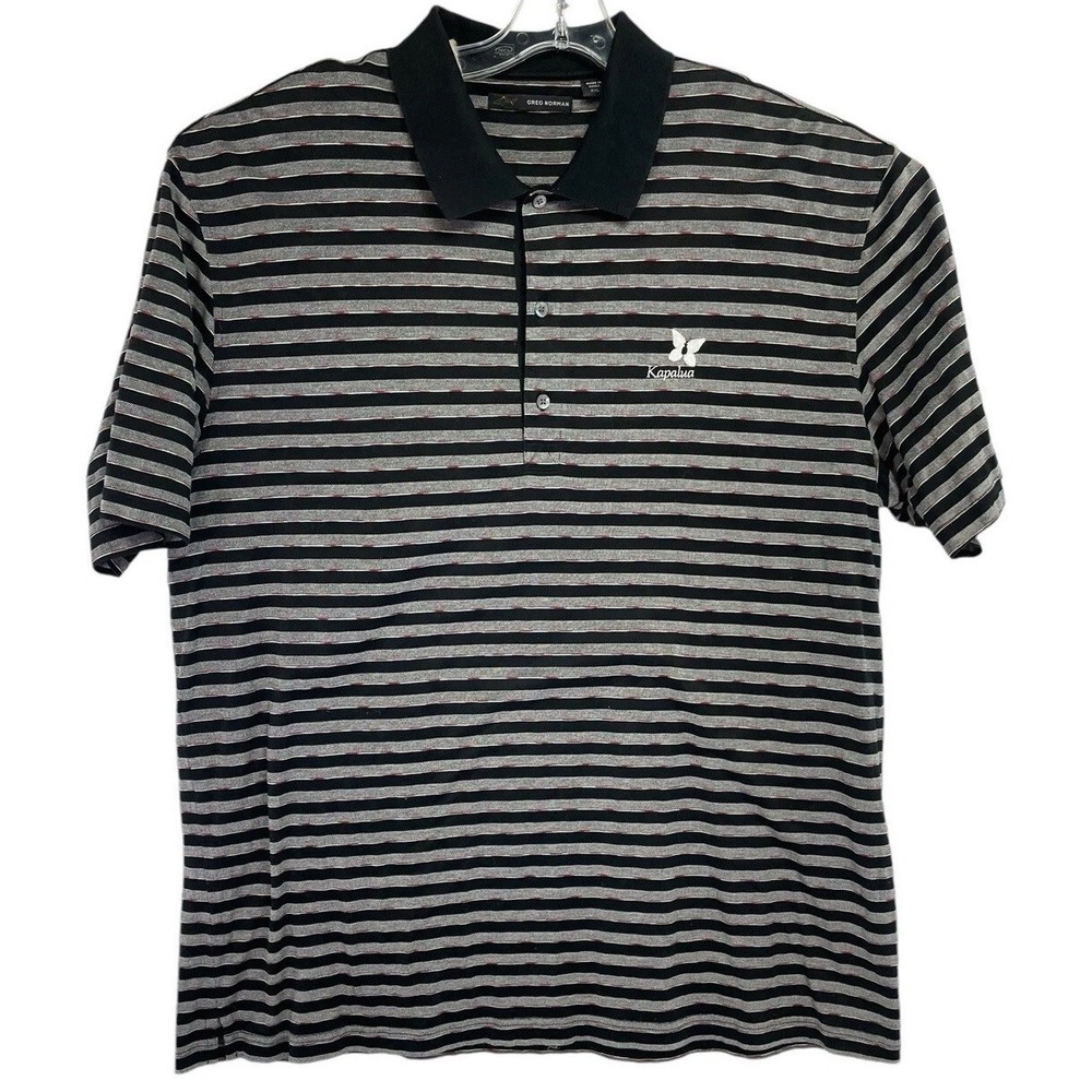 Greg Norman/Kapaula C.C Mens XXL Black/Grey Striped Golf Polo Shirt (O43) NW/OTs